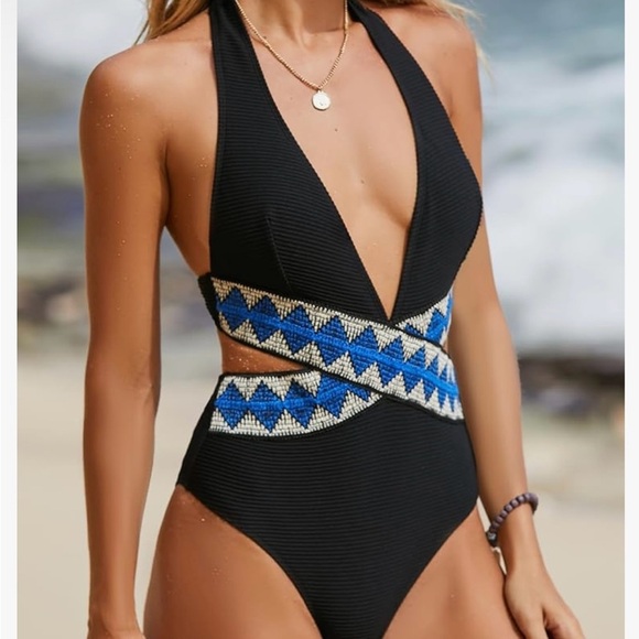 Cupshe Black and Blue Geometric Swimsuit Sz S nwt, 012 - Picture 4 of 4